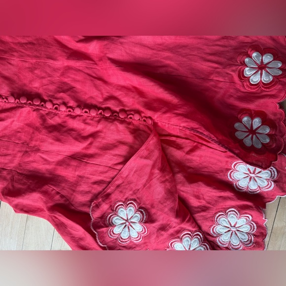 Innika Choo Madonna Phulnan Embroidered 100% Linen Floral Red Tea Dress - Picture 9 of 9